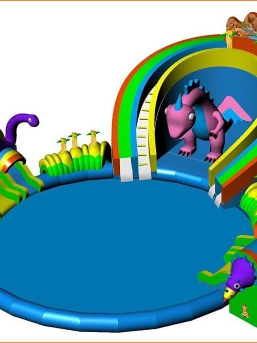 Parc aquatique gonflable mobile avec grands toboggans et piscine ronde